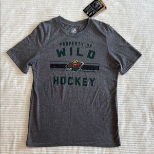 Minnesota Wild Hockey Short Sleeve T-Shirt Gray NHL Wild Logo NWT Large 14/16
